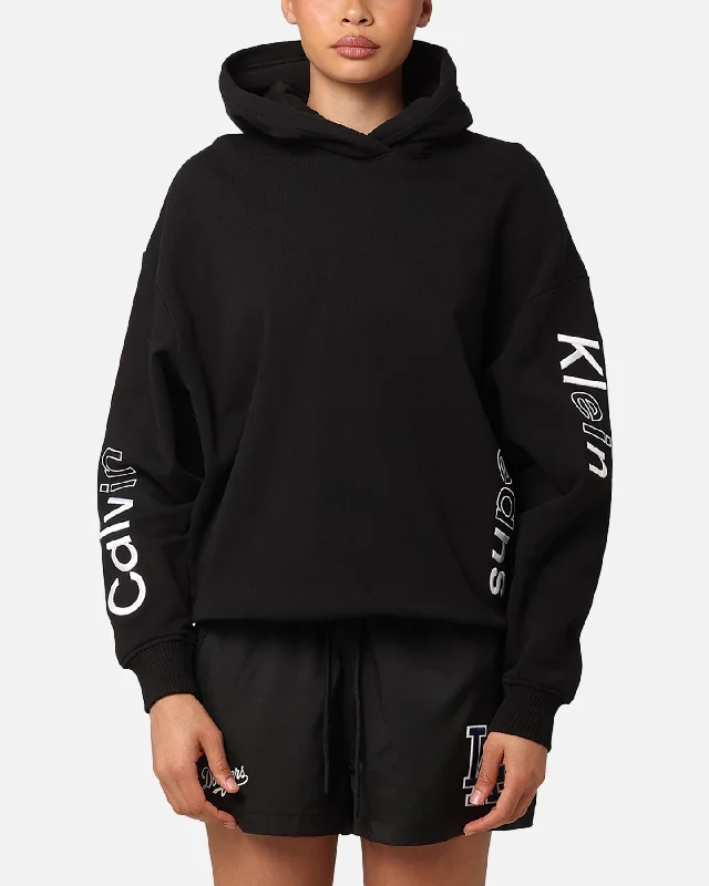 Women's Hoodies with Embroidered Details -Calvin Klein Women's Multi Placement Logo Hoodie Black