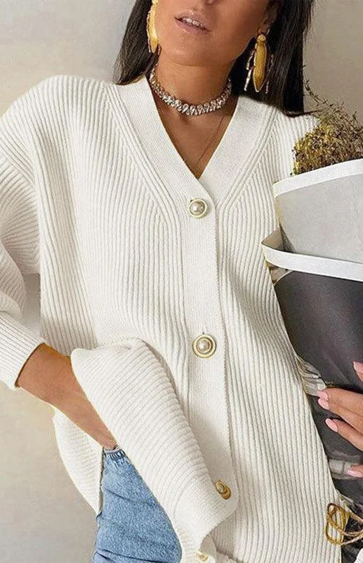 Women's Ribbed Wool Cardigans Sweater-Candy Color Casual Loose Cardigan Sweater