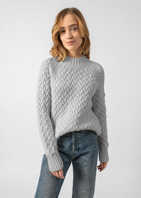 Women's Sweater with Statement Design-CARDIFF - Mock Neck Sweater with Raglan Sleeves | Wool Blend (LIGHT GRAY) Women's Sweater with Statement Design-CARDIFF - Mock Neck Sweater with Raglan Sleeves | Wool Blend (LIGHT GRAY)
