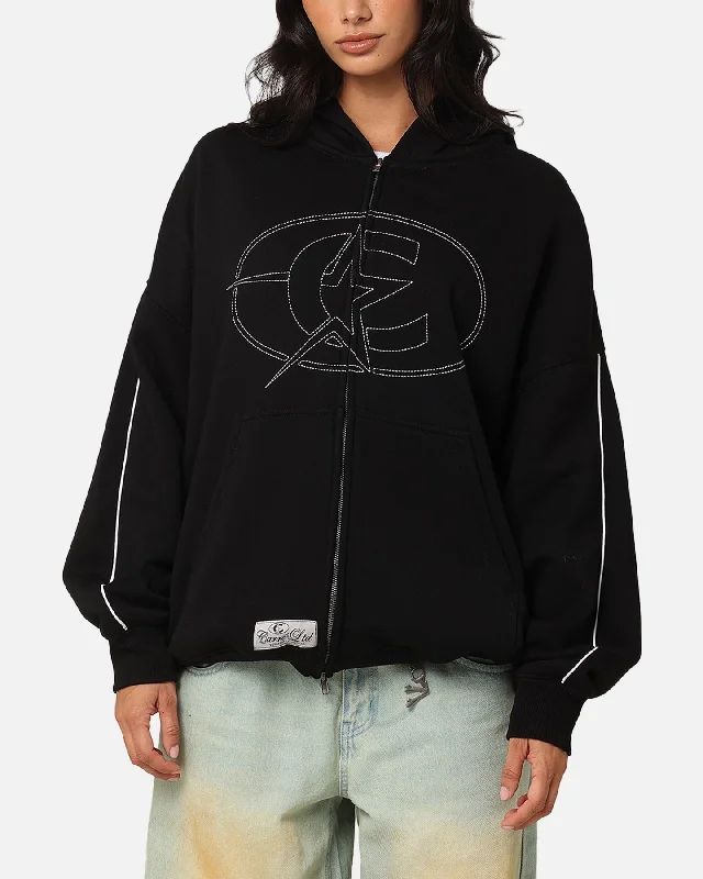 Women's Hoodies with Comfortable Stretch -Carre C-Superstar Pipe Zip Hoodie Black