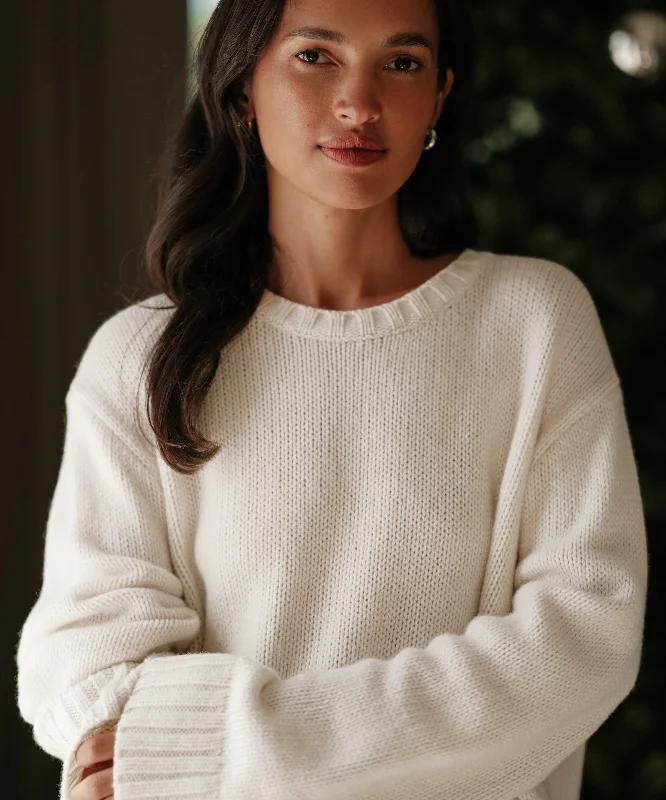 Women's Sweater with Tweed Texture-Cashmere Amelia Crewneck