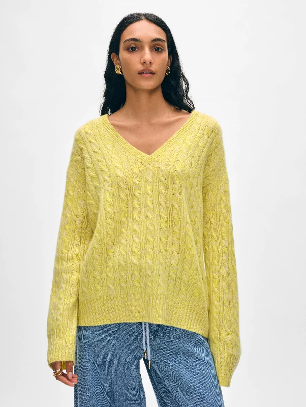 Women's Sweater for Chic Casual Look-Cashmere Cable Knit V Neck