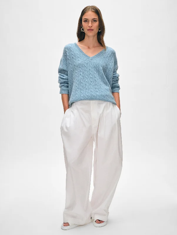 Women's Sweater with Adjustable Fit-Cashmere Cable Knit V Neck