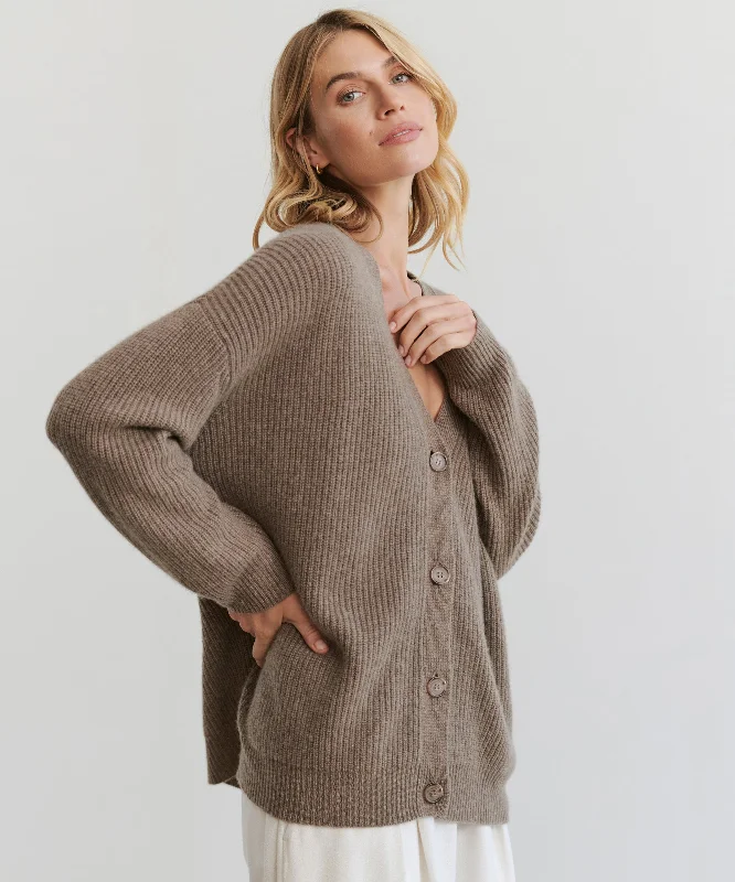 Women's Sweater with Houndstooth Pattern-Cashmere Cocoon Cardigan