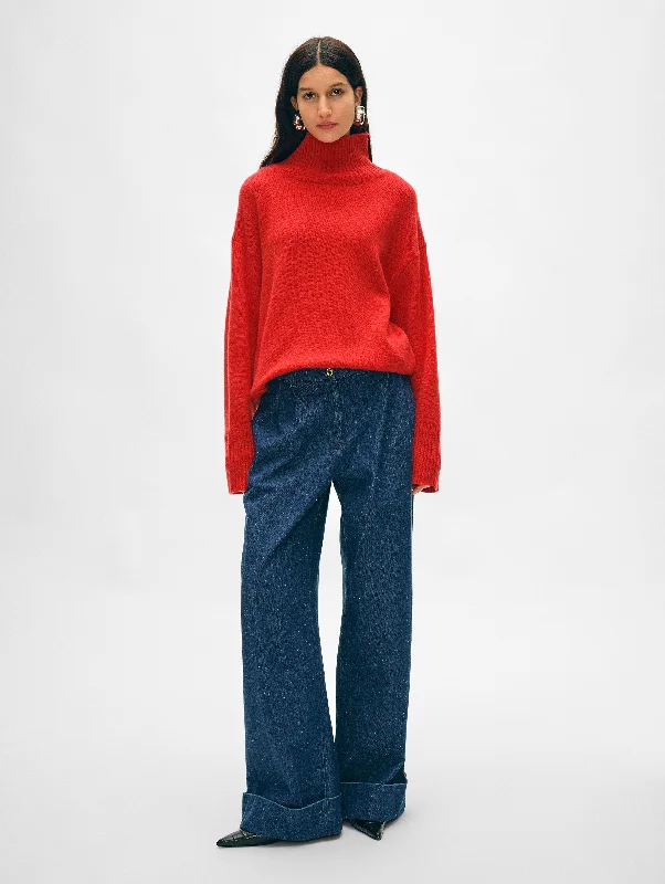 Women's Sweater with Classic Button Detail-Cashmere Easy Standneck