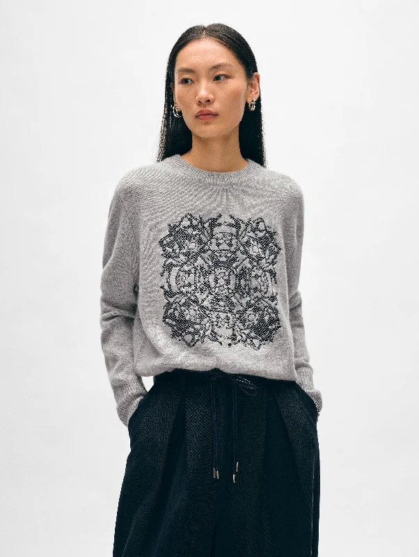 Women's Sweater with Luxurious Finish-Cashmere Fairytale Embroidered Crewneck