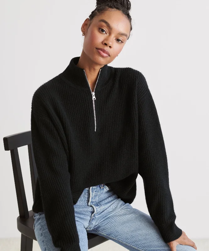 Women's Sweater for Chill Evenings-Cashmere Half Zip