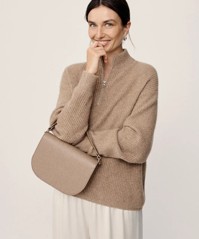 Women's Sweater with Knit Texture-Cashmere Half Zip
