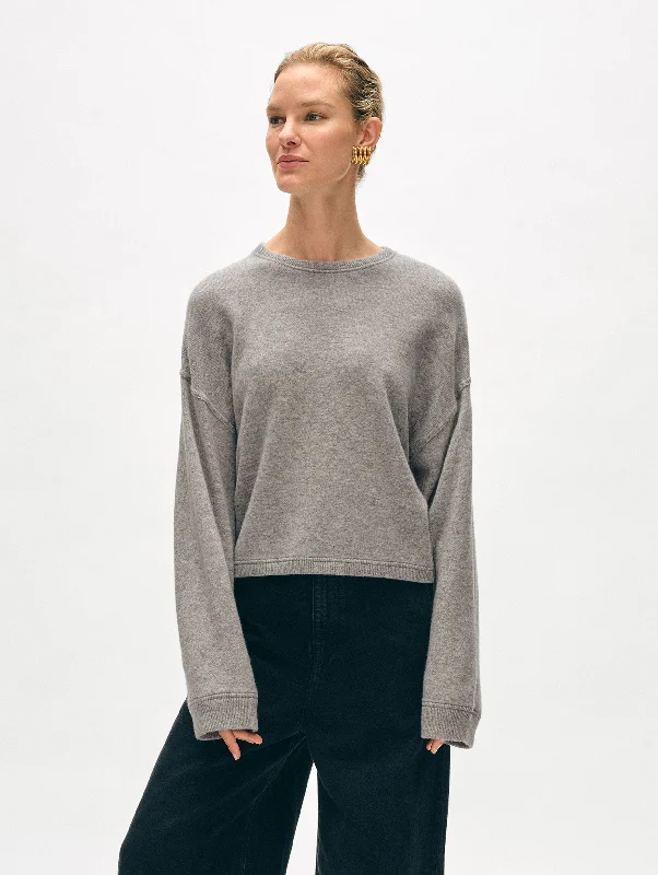 Women's Sweater with Decorative Buttons-Cashmere Heart Drop Shoulder Sweater