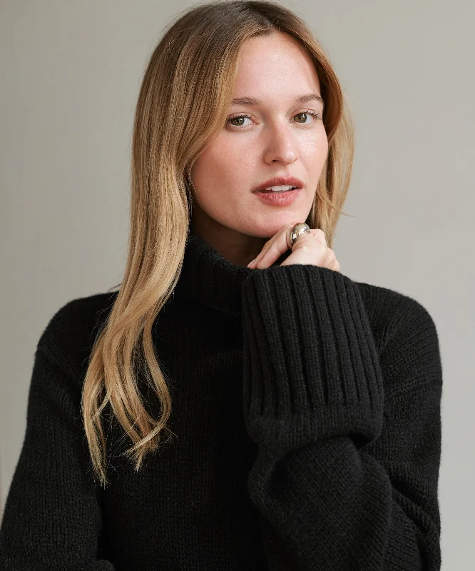 Women's Sweater with Eye-catching Design-Cashmere Jet Turtleneck