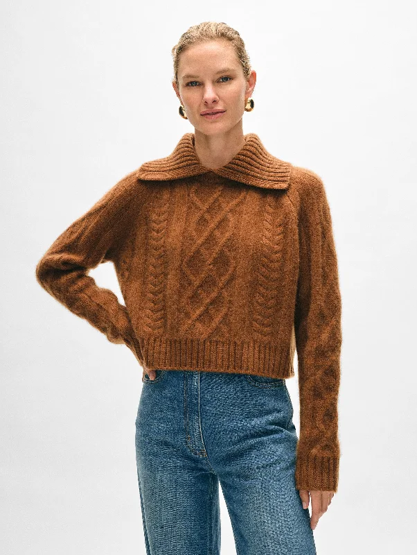 Women's Sweater with Warmth and Style-Cashmere Luxe Cable Collar Crewneck