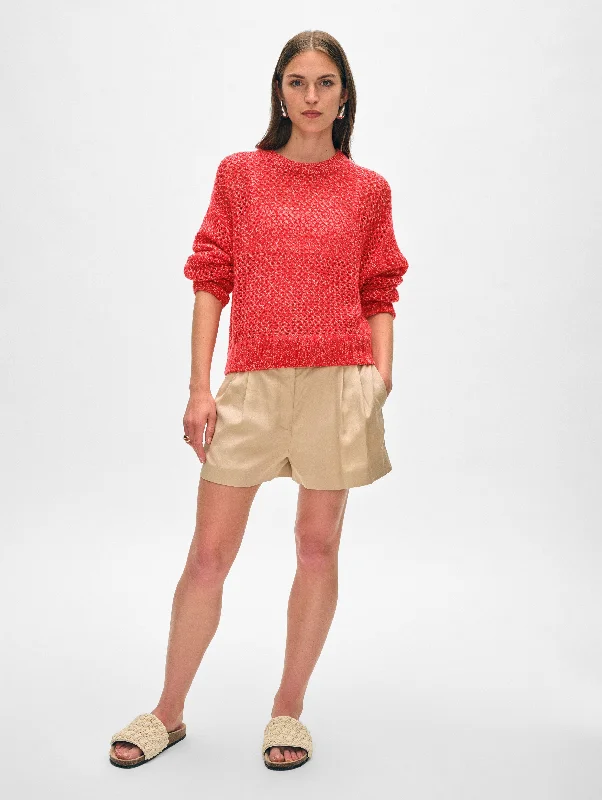 Women's Sweater with Strappy Back-Cashmere Marled Mesh Crewneck