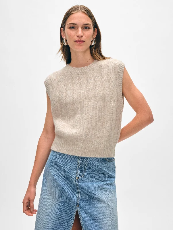 Women's Sweater with Contrast Trim-Cashmere Marled Wide Ribbed Shell