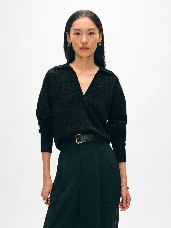 Women's Sweater with Horizontal Stripes-Cashmere Polo