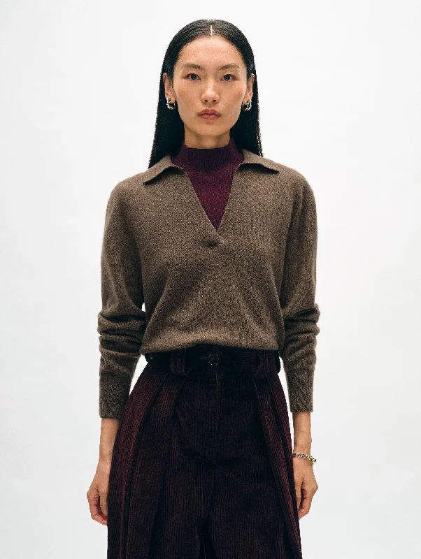 Women's Sweater with Sweetheart Neck-Cashmere Polo