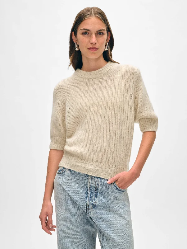 Women's Sweater for Weekend Chic-Cashmere Puff Sleeve Crewneck