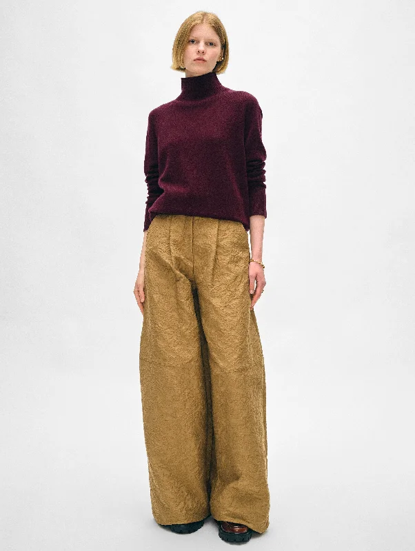 Women's Sweater with Unique Silhouette-Cashmere Rib Trim Standneck