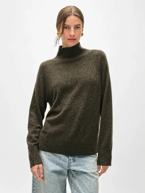 Women's Sweater for Hiking-Cashmere Rib Trim Standneck