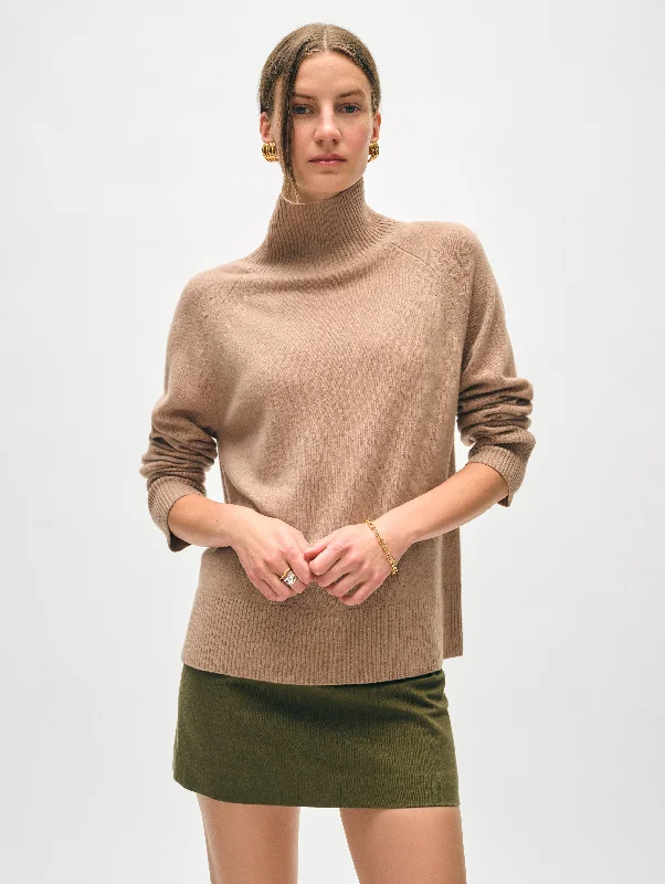 Chunky Wool Women's Sweater-Cashmere Rib Trim Standneck