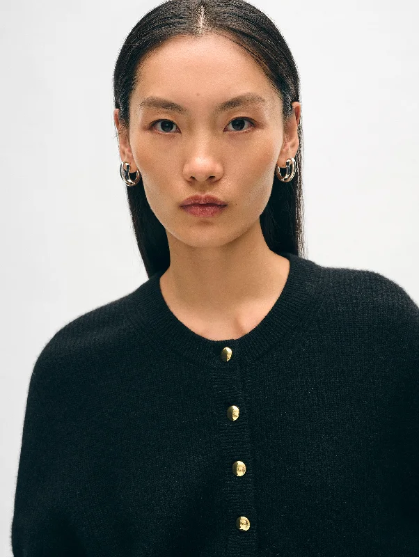 Women's Sweater for Layering with Scarves-Cashmere Ribbed Gold Button Henley