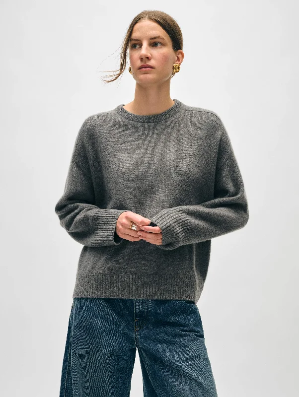 Women's Sweater for Formal Look-Cashmere Saddle Sleeve Crewneck