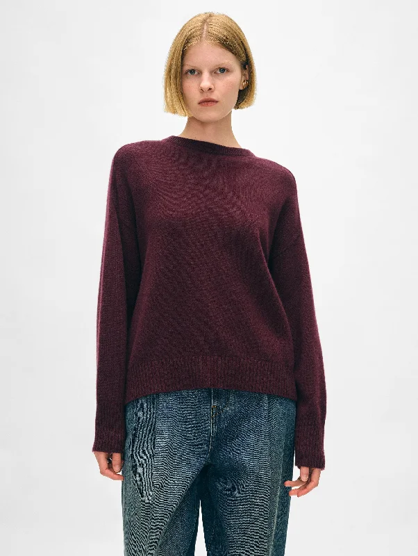 Women's Sweater with Cozy Knit Texture-Cashmere Saddle Sleeve Crewneck