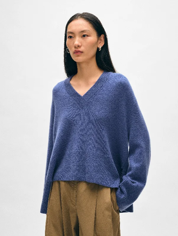 Women's Sweater for Warm and Chic Style-Cashmere Side Slit V Neck