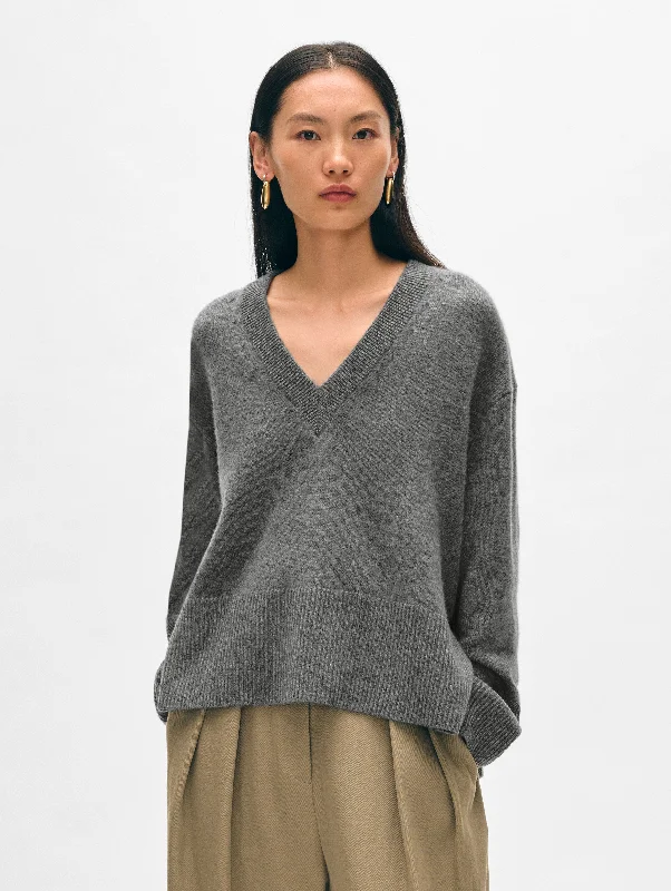 Women's Sweater with Easy-to-wear Design-Cashmere Side Slit V Neck