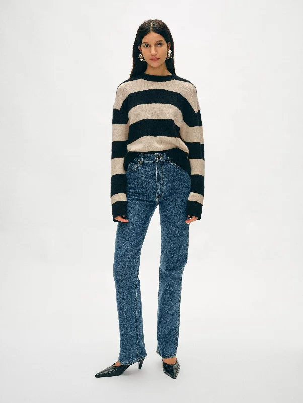 Women's Sweater for Fashionable Warmth-Cashmere Striped Crewneck