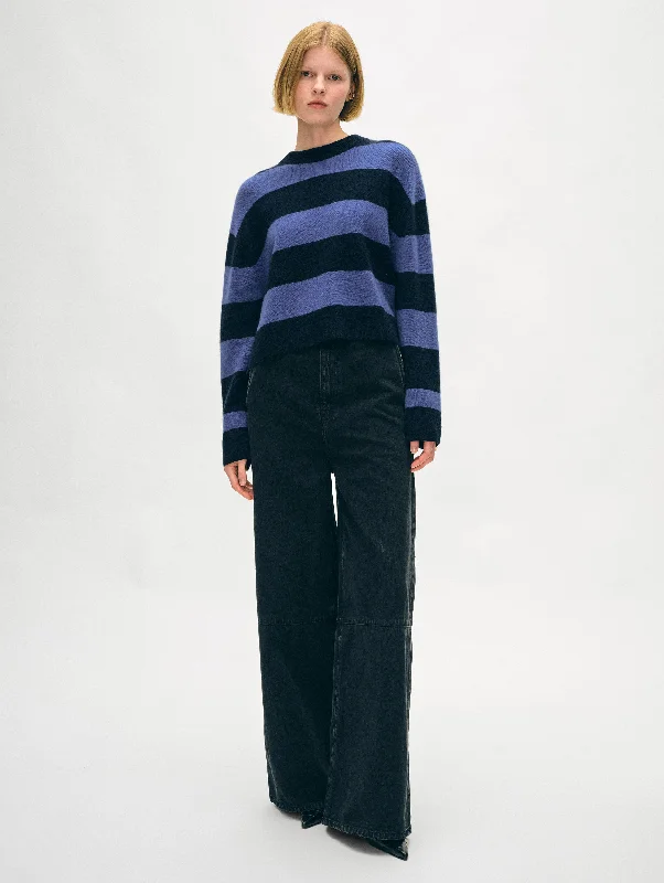 Women's Sweater with Subtle Sheen-Cashmere Striped Crewneck