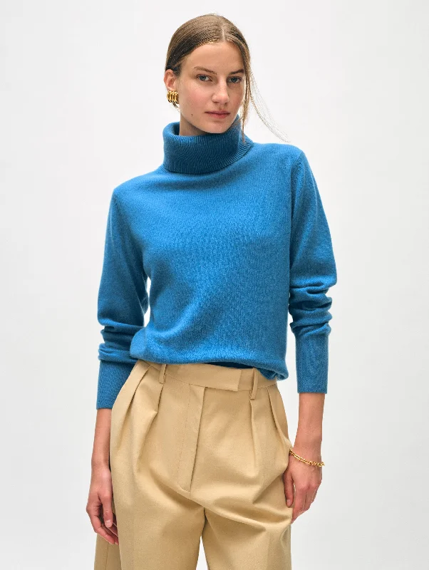 Women's Sweater with Bold Color-Cashmere Turtleneck