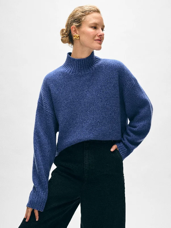 Women's Sweater with Slim Fit Style-Cashmere Waffle Standneck
