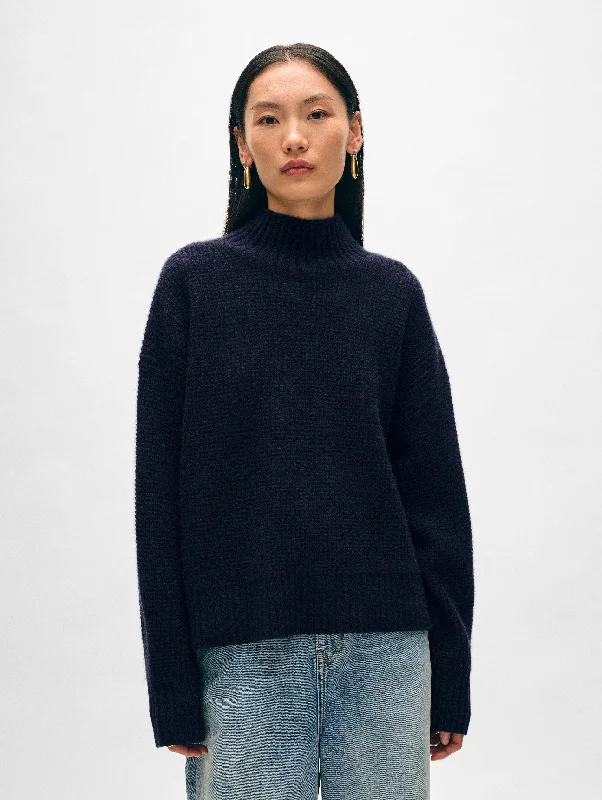 Women's Sweater for Relaxed Weekends-Cashmere Waffle Standneck