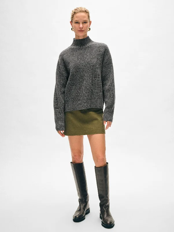 Women's Sweater for Winter Nights Out-Cashmere Waffle Standneck