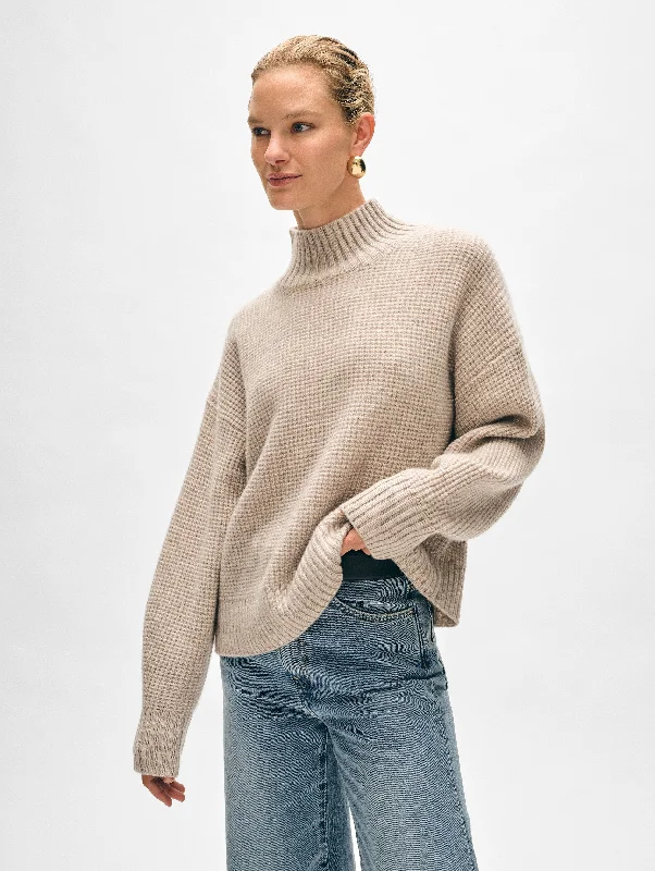 Women's Sweater for Smart Layers-Cashmere Waffle Standneck