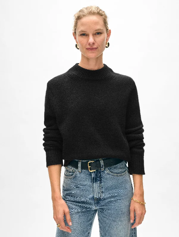 Women's Sweater for Casual Get-togethers-Cashmere Wide Rib Trim Crewneck
