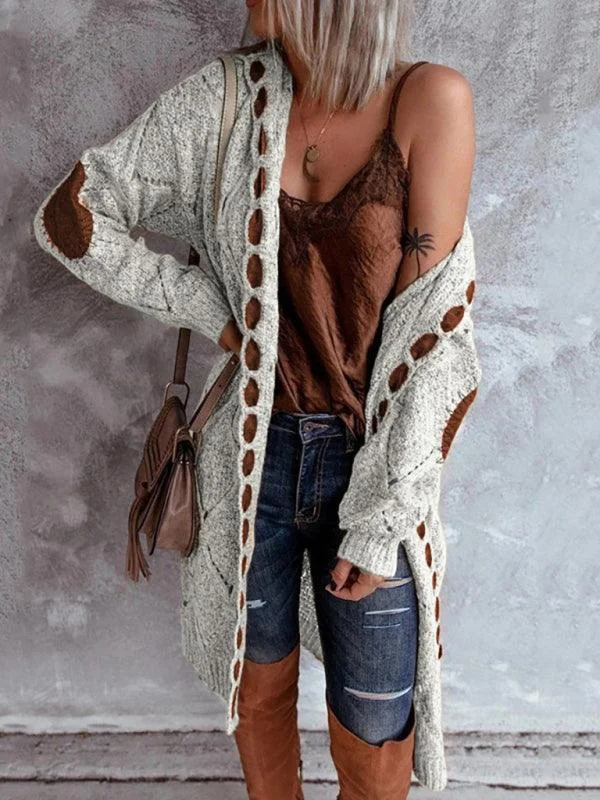 Women's Cable Knit Cardigans Sweater-Casual Panel Hooded Women Cardigan Sweater