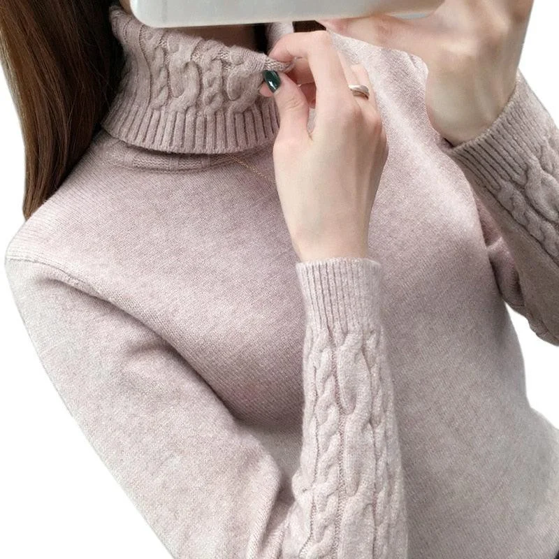 Women's Sweater with Floral Appliqué-V-Design Turtleneck Sweater