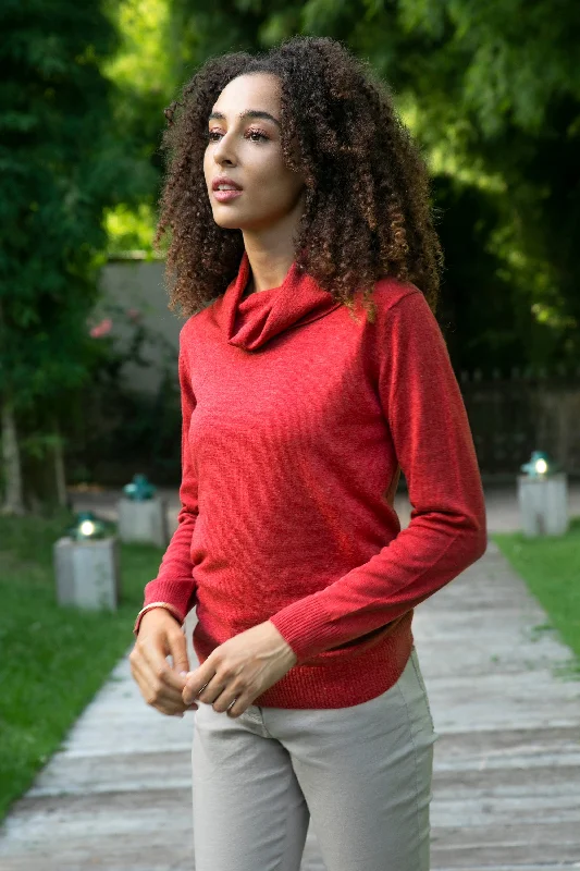 Women's Pullovers Sweater for Cold Days-Cerise Versatility Knit Cotton Blend Pullover in Solid Cerise Red from Peru Women's Pullovers Sweater for Cold Days-Cerise Versatility Knit Cotton Blend Pullover in Solid Cerise Red from Peru