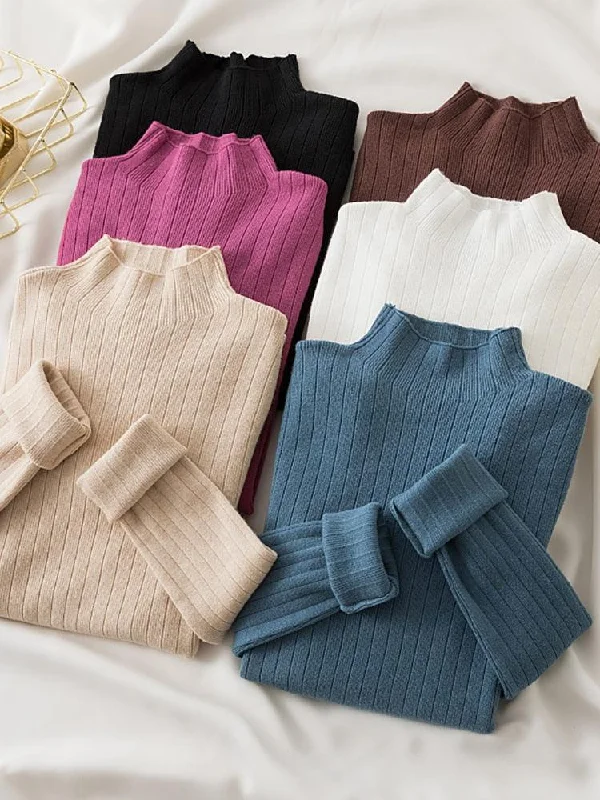 Women's Sweater with Pleated Sleeves-Charming Turtleneck Knitwear