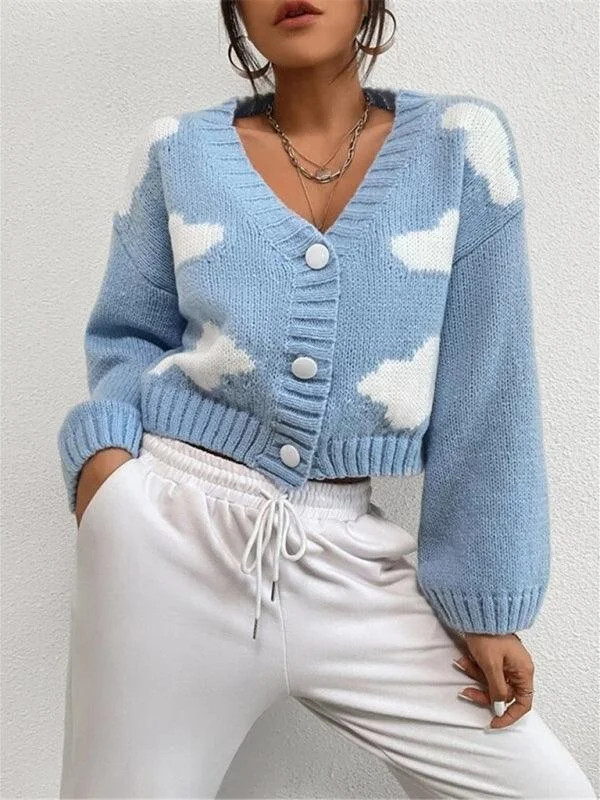 Women's Plaid Cardigans Sweater-Cloud Crop Women Cardigan Sweater