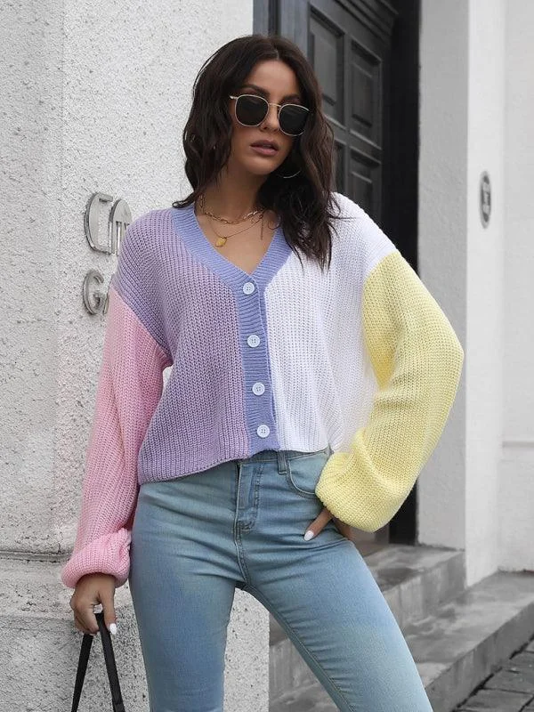 Women's Cardigans Sweater with Fine Knit-Color Block Cardigan Cardigan Sweater