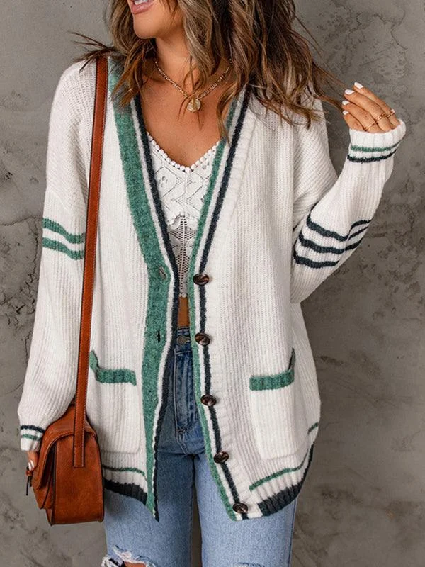 Women's Sweater with Jacquard Print-Color Block Fashion Sweater Cardigan
