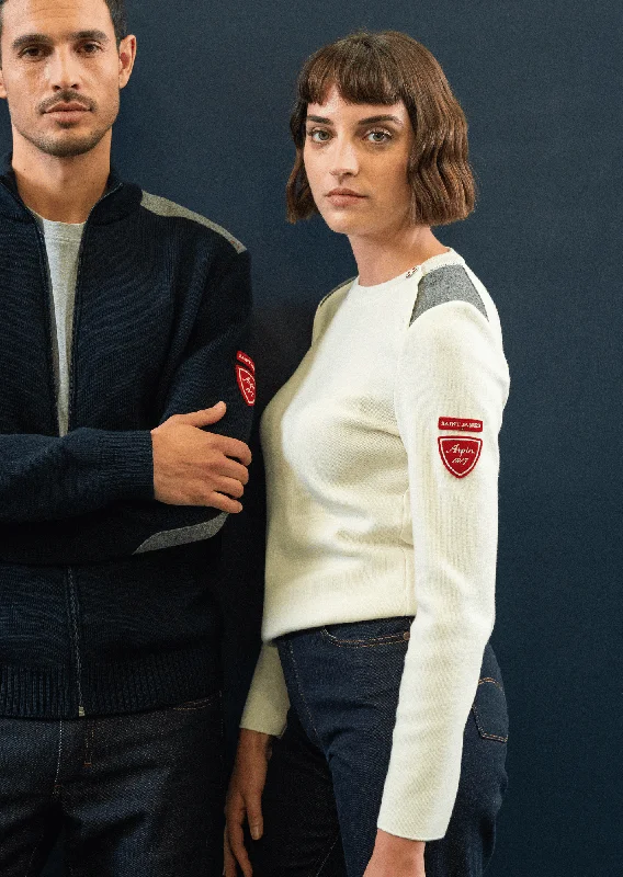 Women's Sweater with Delicate Embellishments-COMBE ARPIN - Wool Breton Sweater for Women (IVORY) Women's Sweater with Delicate Embellishments-COMBE ARPIN - Wool Breton Sweater for Women (IVORY)