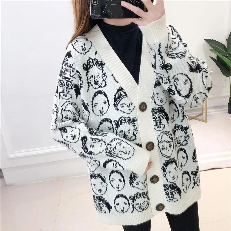 Women's Cardigans Sweater for Layering Over Dresses-Comic V-Neck Cardigan Sweater For Women Women's Cardigans Sweater for Layering Over Dresses-Comic V-Neck Cardigan Sweater For Women