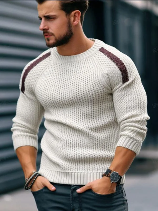 Women's High Neck Pullovers Sweater-Contrast Casual Men Sweater Pullover