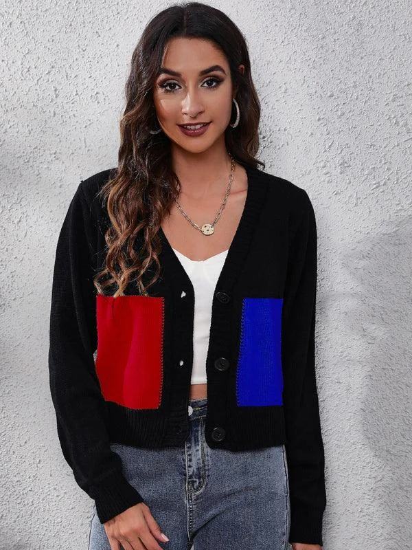 Women's Cardigans Sweater with Classic Fit-Contrast Stitched Women Cardigan Sweater