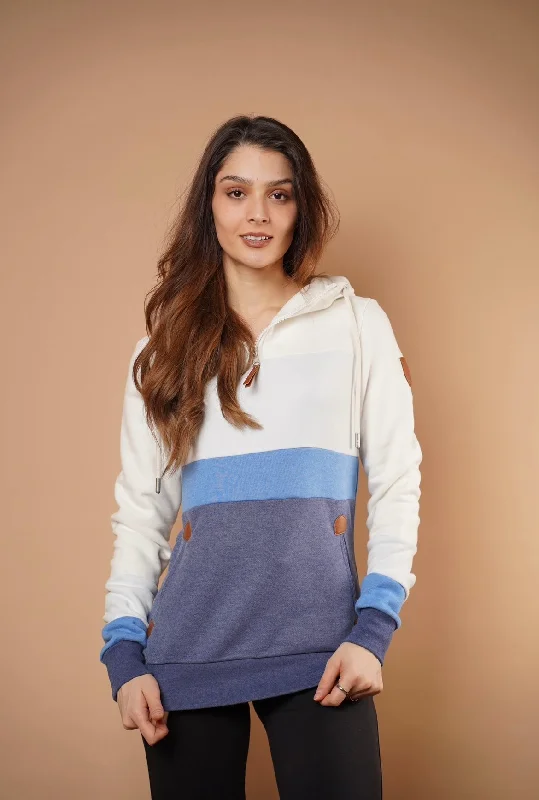 Women's Hoodies for Casual and Sporty Outfits -Suzon Half-Zip Hoodie in Ivory Mix