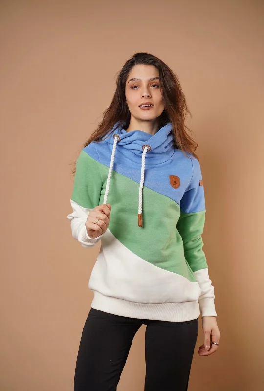 Women's Hoodies with Colorblock Design -Selene Cobalt Mix Hoodie
