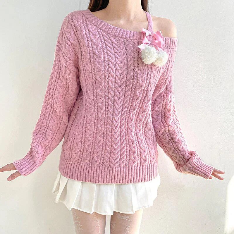 Women's Knit Sweater for Home Wear -Coquette Cut-Out Knit Sweater